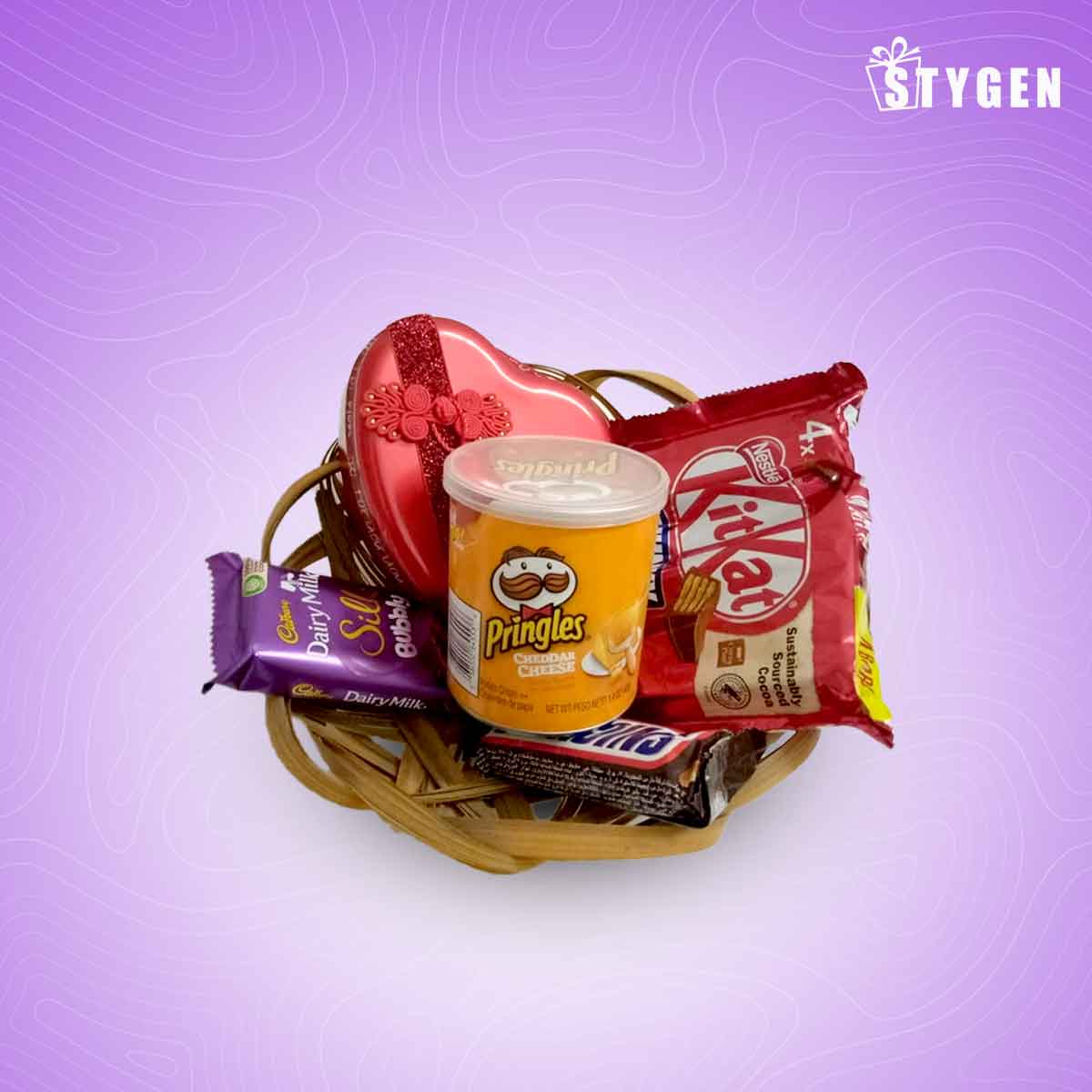 Assorted basket of chocolates and chips
